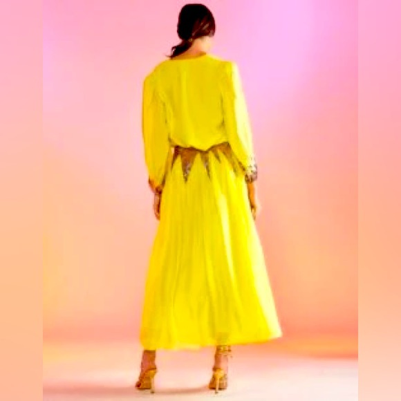 Yellow Cynthia Rowley Silk Peasant SKIRT ONLY w/ Copper Colored Sequins, NWT Sz0 - Picture 6 of 11